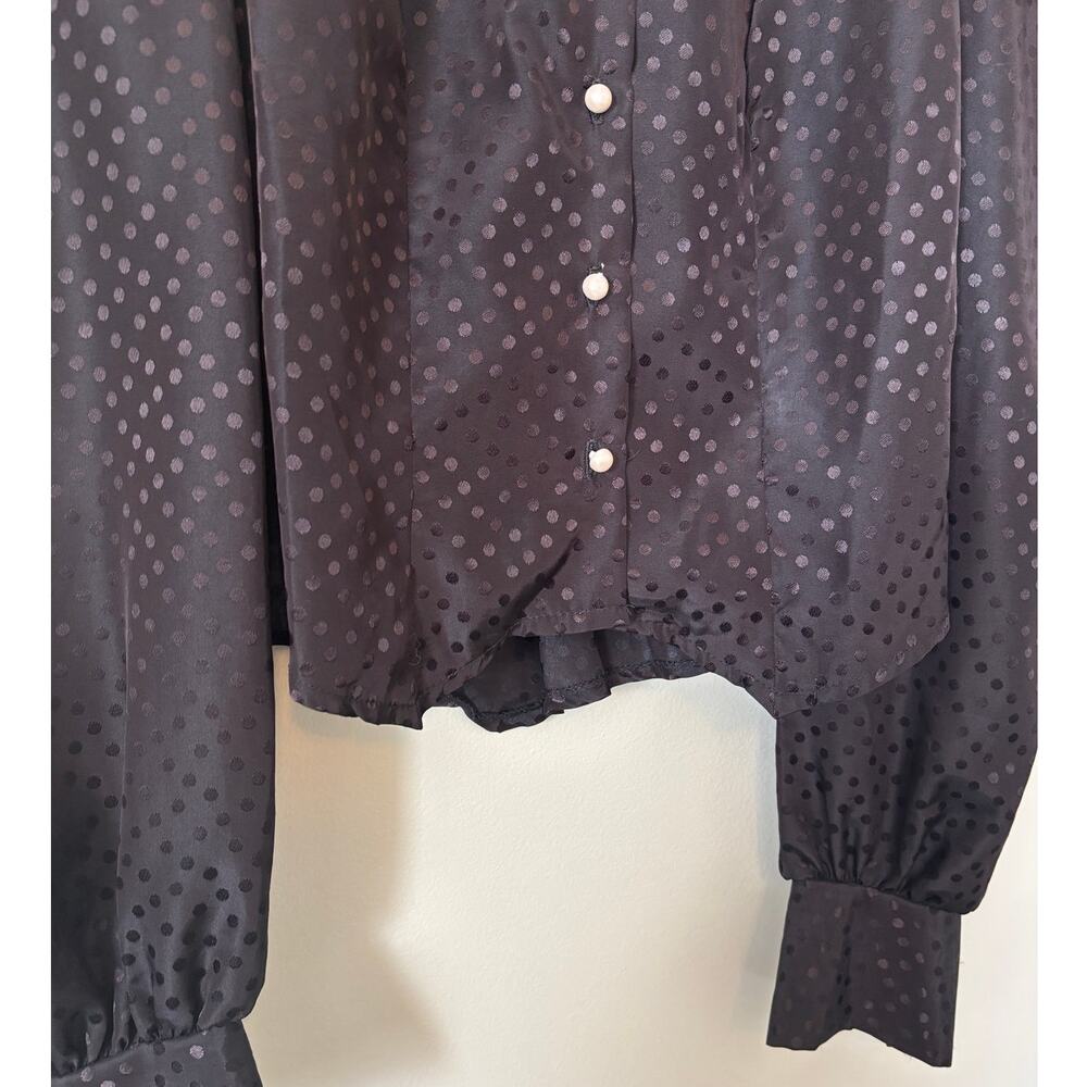 Vintage 70s Polka Dot Puff Sleeve Blouse Cropped Peplum Top M - Picture 2 of 7